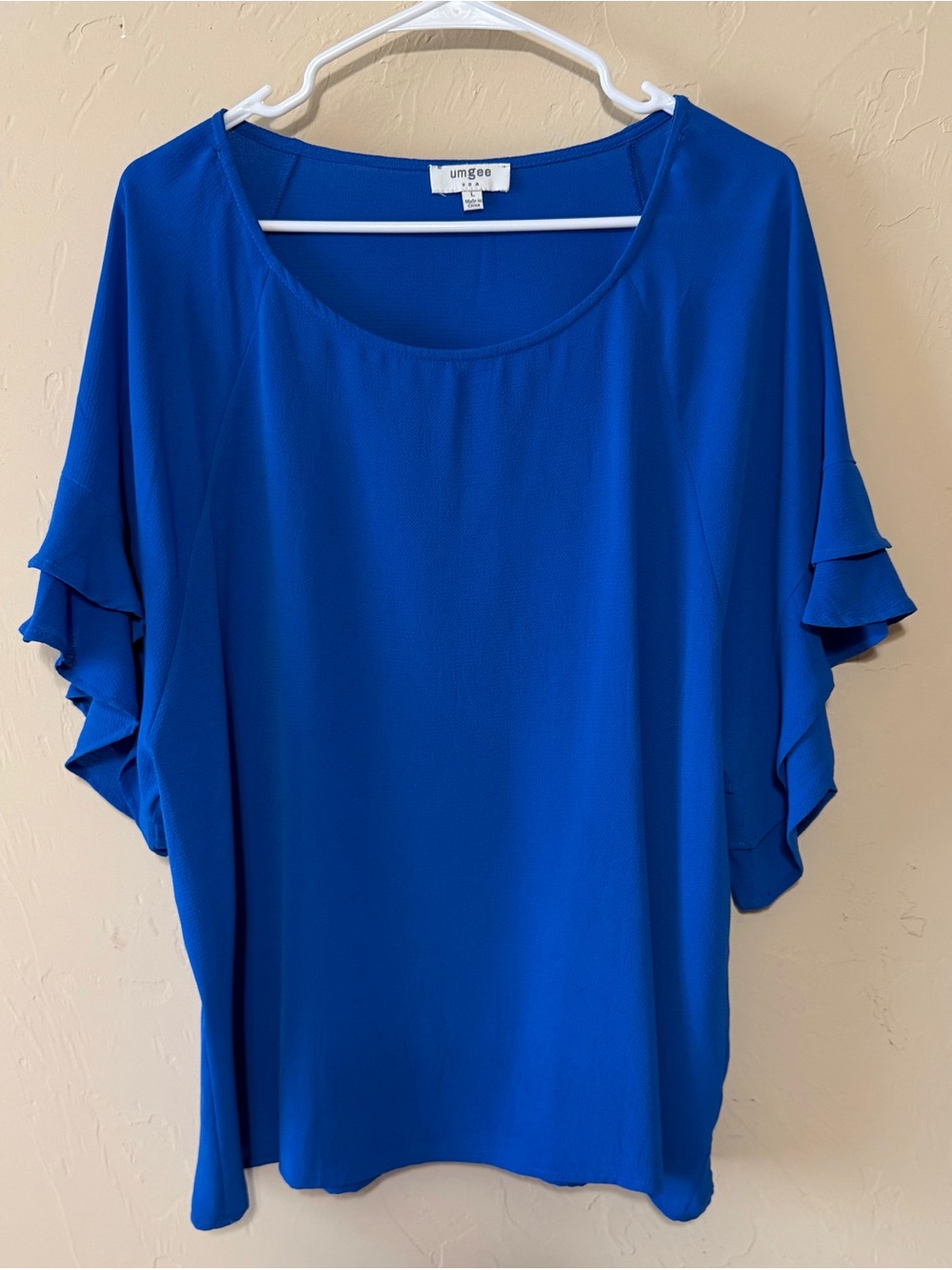 Umgee Cobalt Blue Ruffled Short Sleeve Blouse